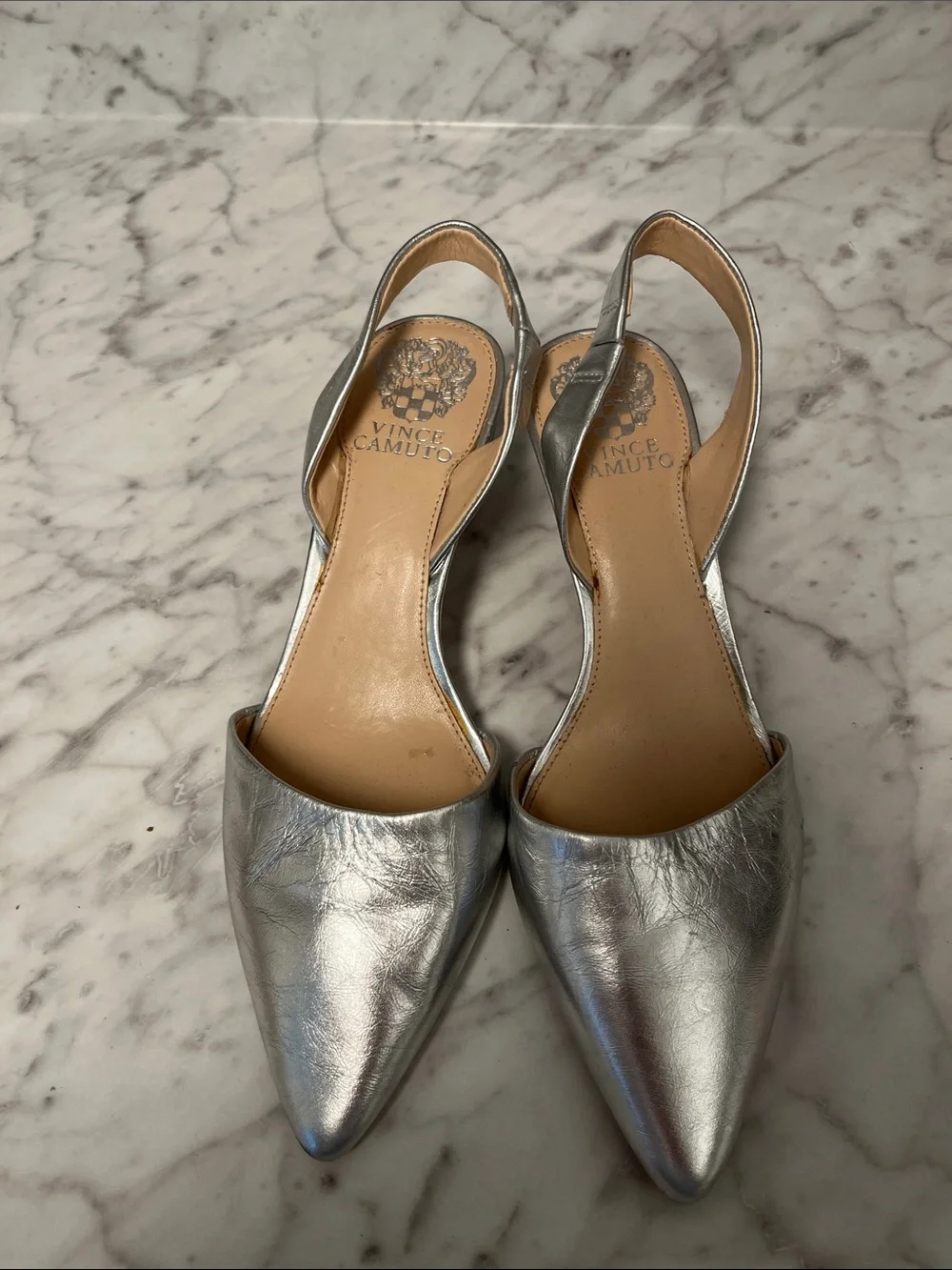Vince Camuto Metallic Silver Pointed Slingback Flats
